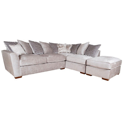 Fantasia Aaron Silver Contrast Cushion Corner Sofa With Footstool (In Stock)