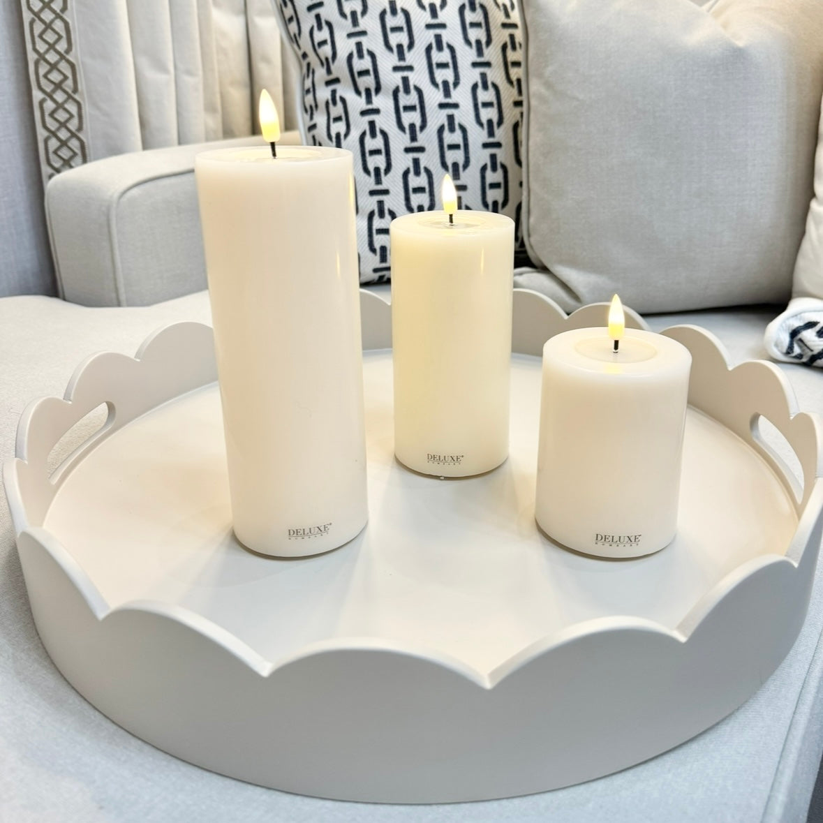 Dove Grey Scalloped Round Tray