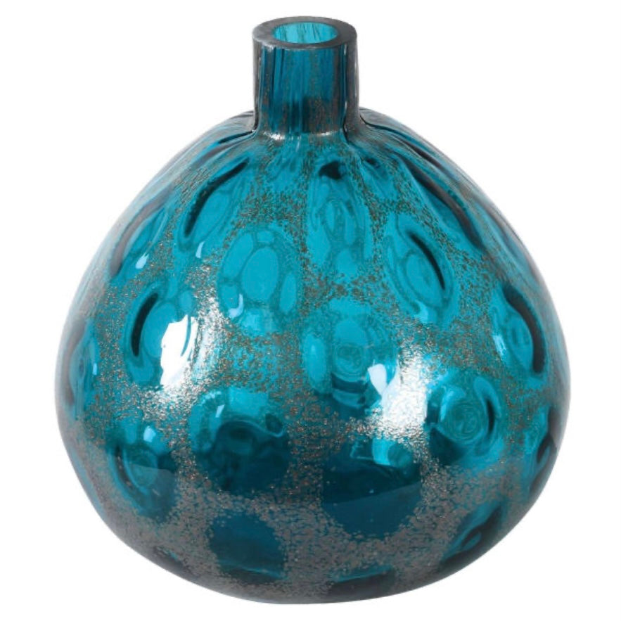 Hand Blown Blue Squat Vase