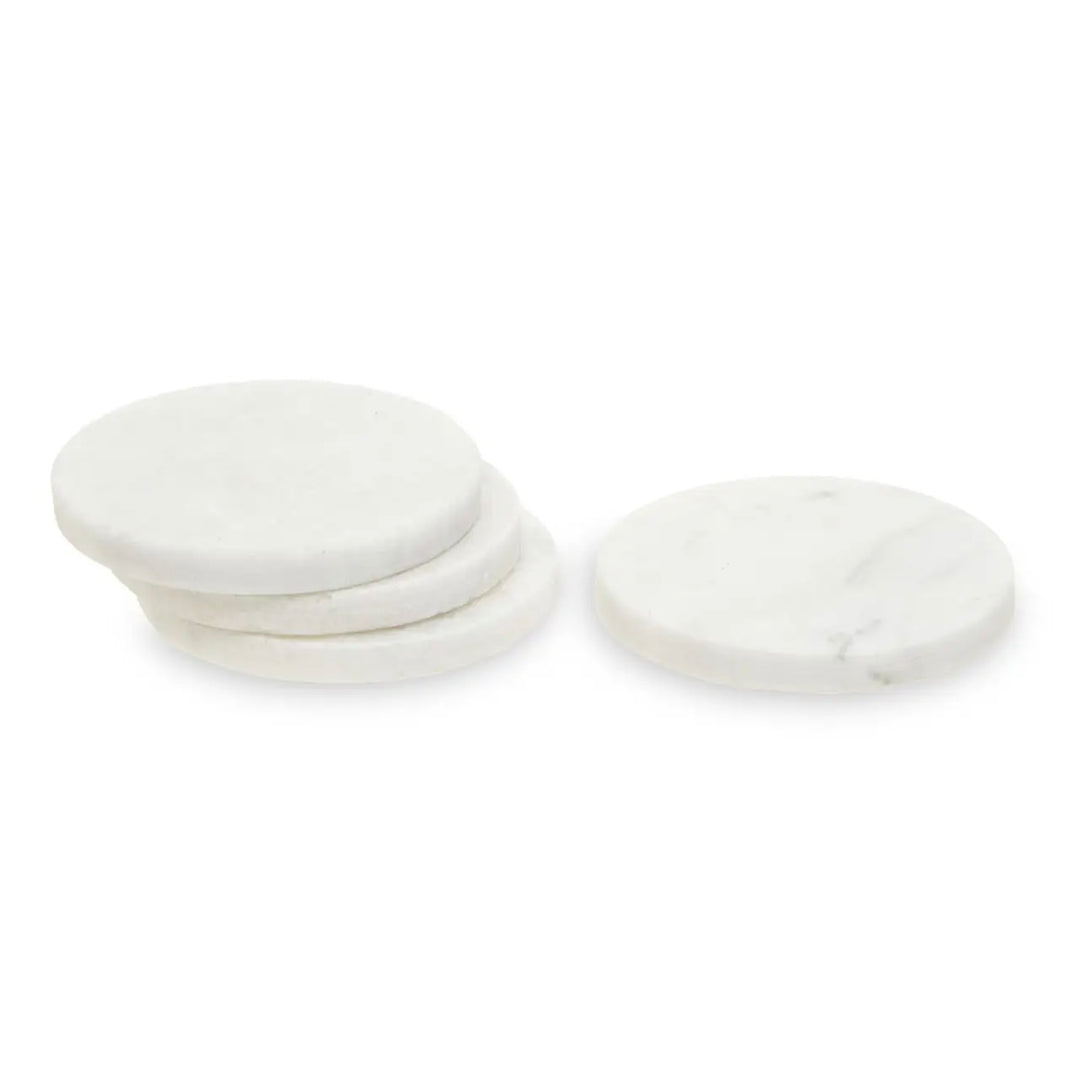 Marbclouda Marble & Wood Drink Coasters - Set Of 4, 4.3 Inch Round, White - View #8
