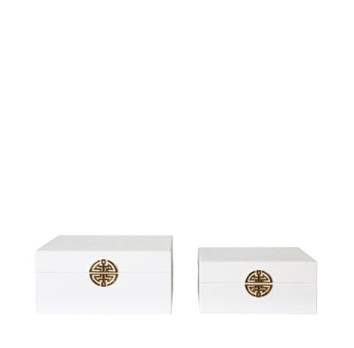 Set of 2 Faux White Shagreen Boxes-Gold