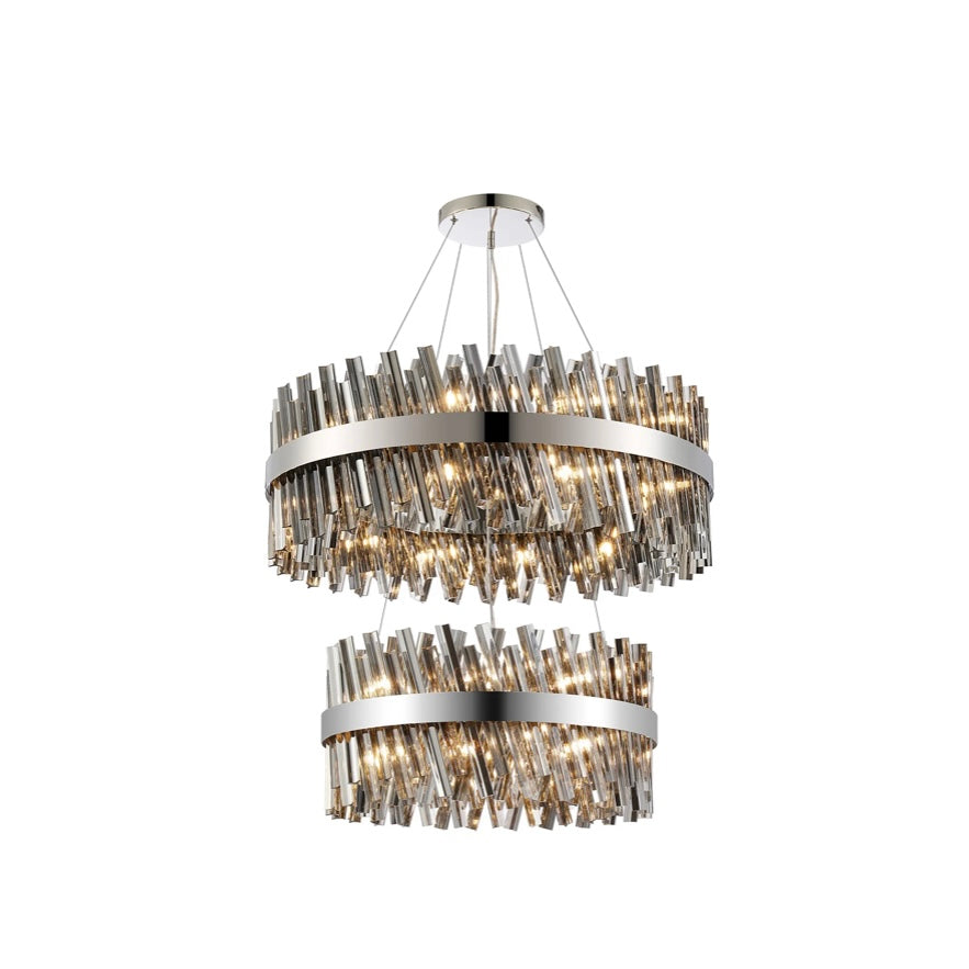 2 Tier Pendant, 18 + 24 Light G9 – Polished Nickel & Smoked Glass