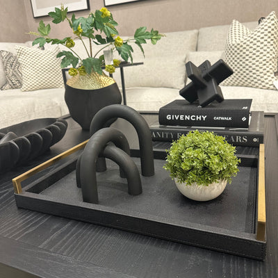 Faux Leather Tray with Gold Handles