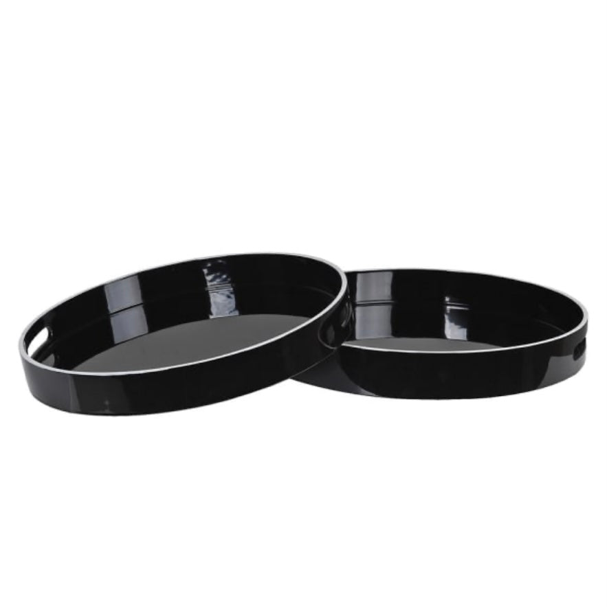 Set of 2 Black Trays with White Rim