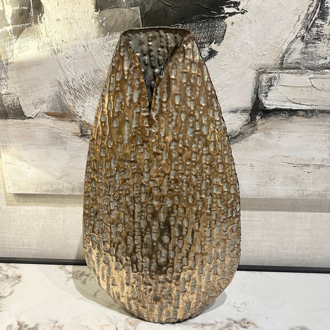 Tall Gold Effect Textured Vase