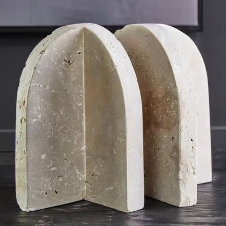 Tides Design Tibor Travertine Set of 2 Arched Bookends