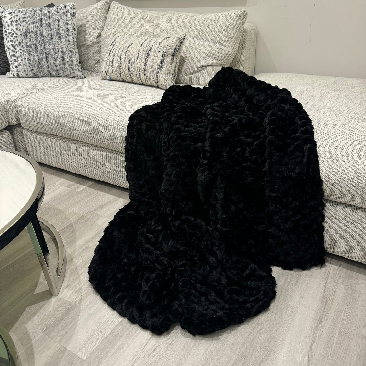 Black Carved Fur Throw