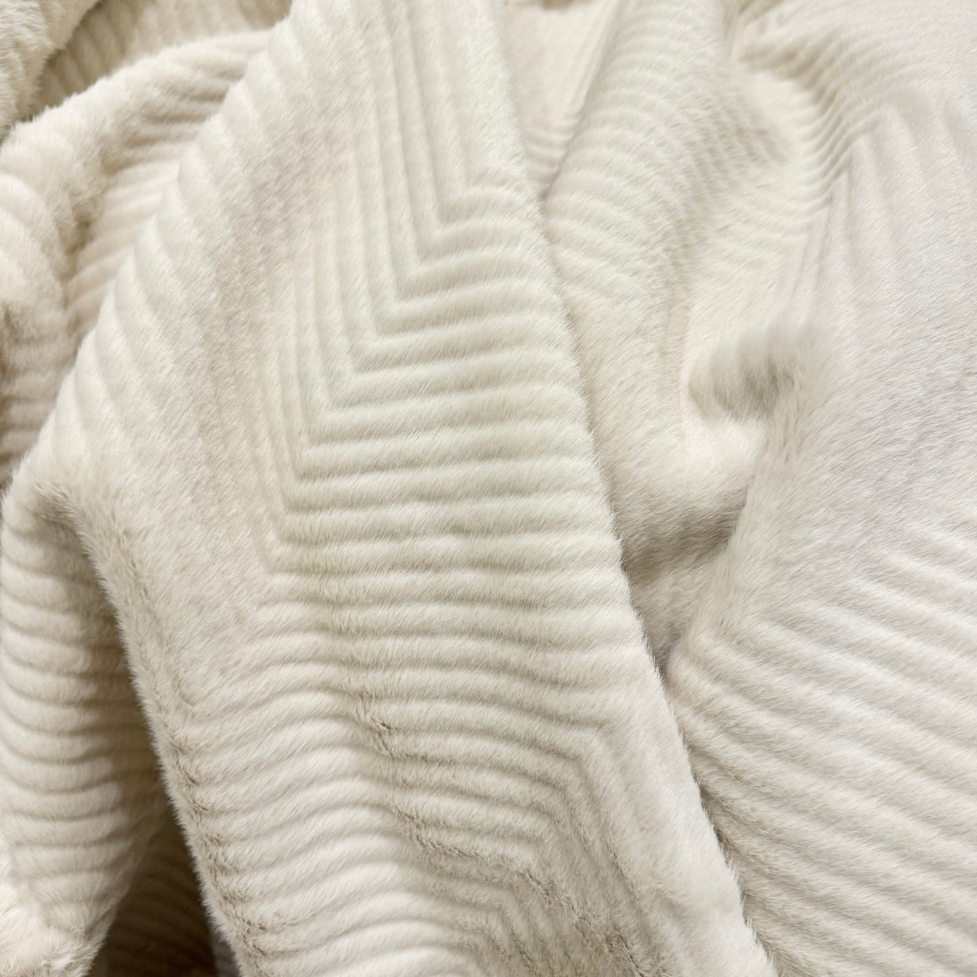 Malini Cream Chevron Faux Fur Throw