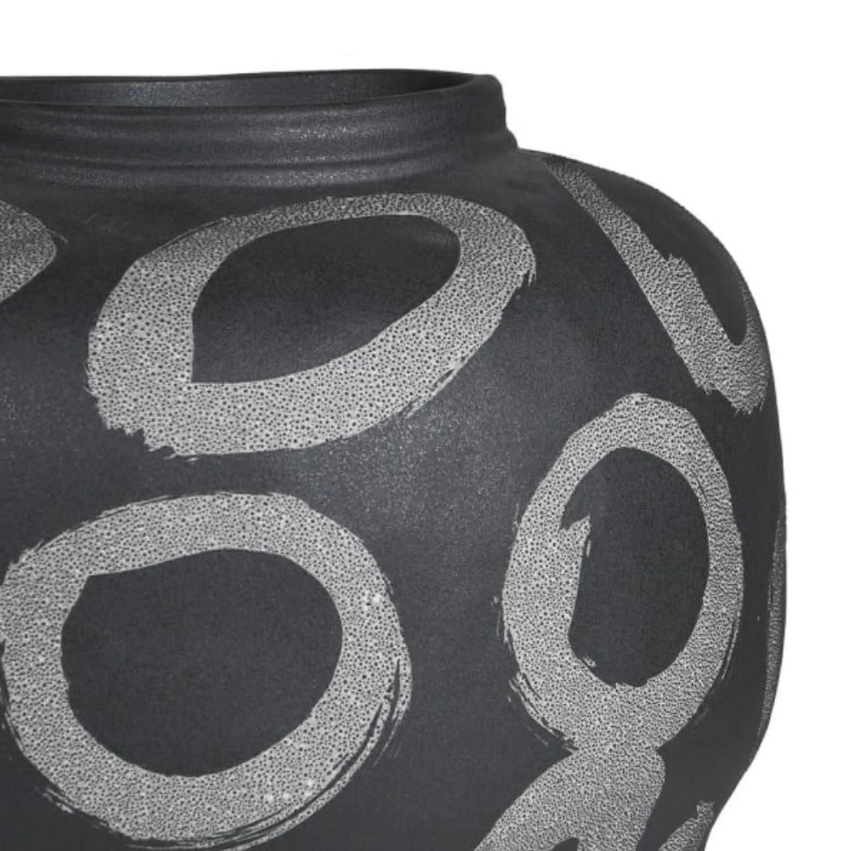 Black Vase with Chalk Effect Circle Design