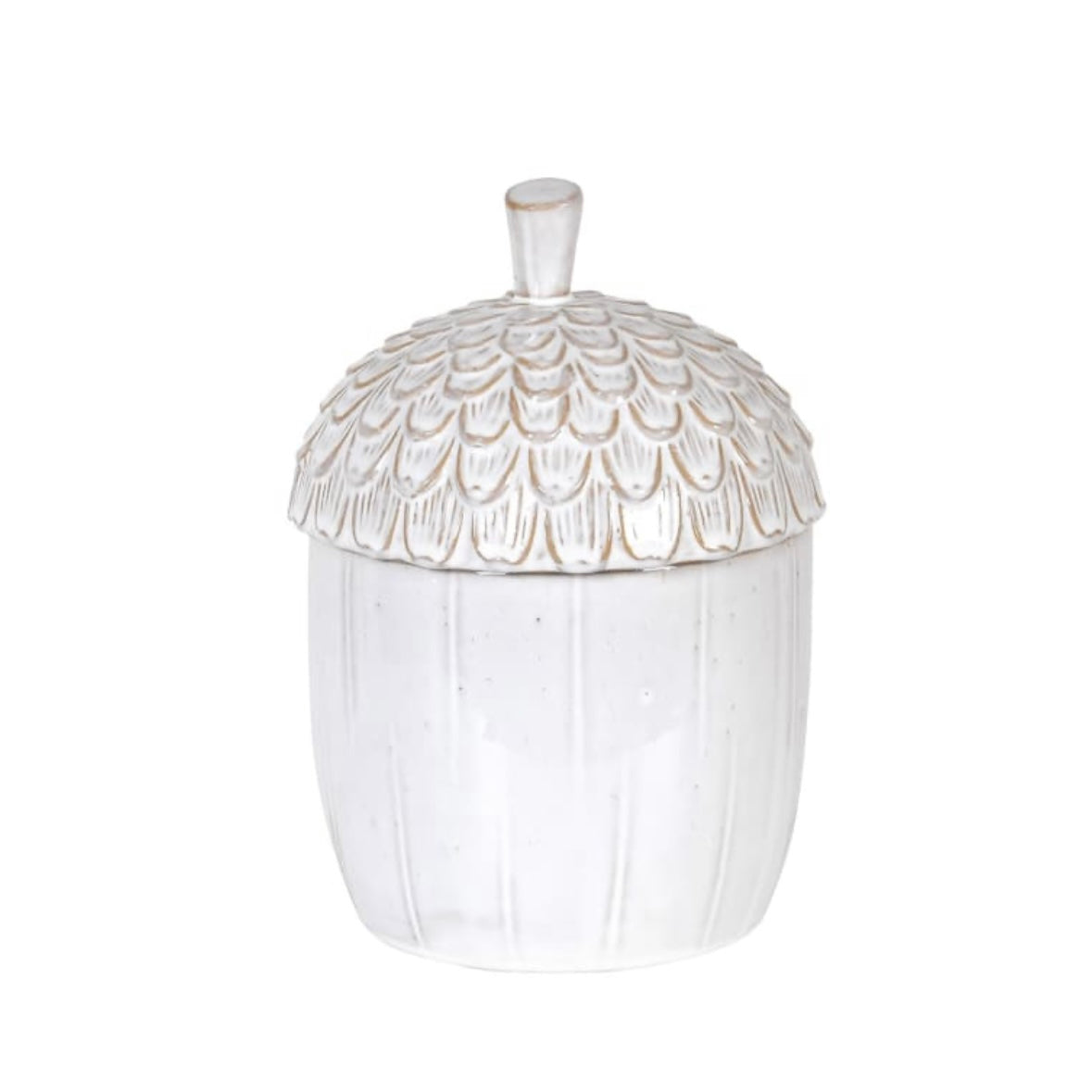 White Ceramic Acorn Lidded Jar