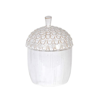 White Ceramic Acorn Lidded Jar