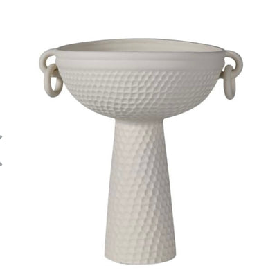 Textured Pedestal Bowl Vase with Ring Handles