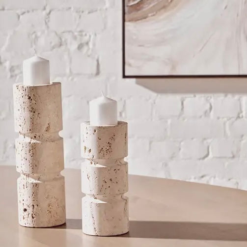 Tides Design Tibor Travertine Candle Holders 2 Sizes Available