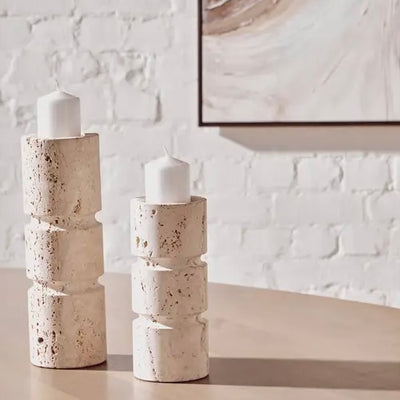 Tides Design Tibor Travertine Candle Holders 2 Sizes Available