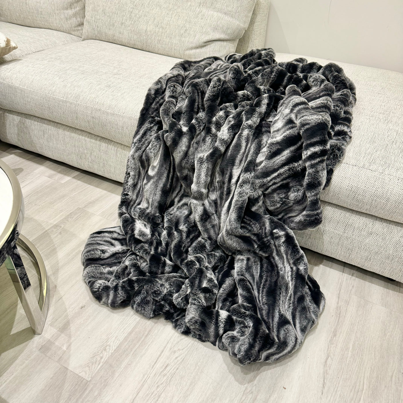 Charcoal Stripe Faux Fur Throw