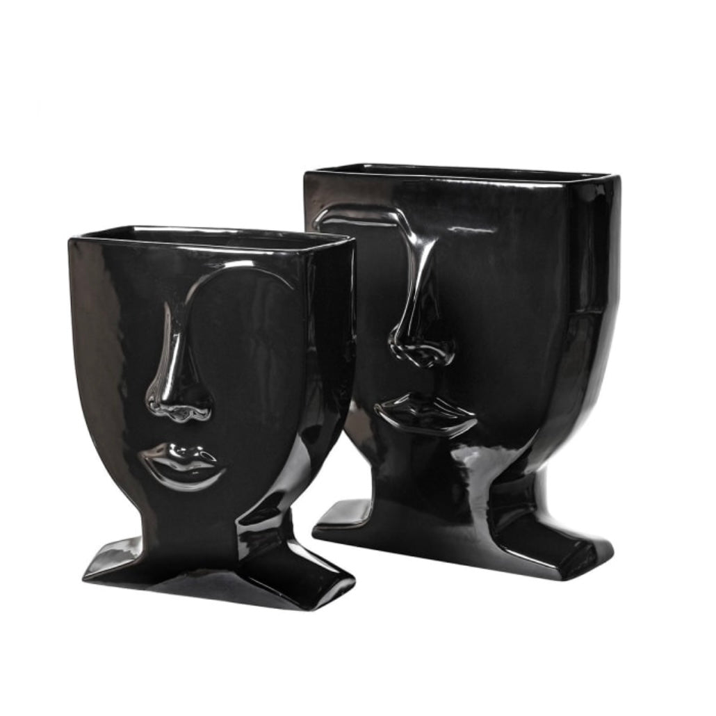 Set of 2 Face Black Vases