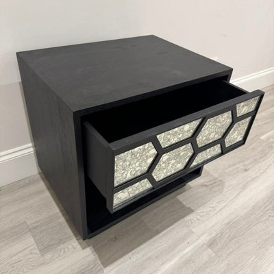 Ex-Display Black Aged Mirrored 1 Draw Bedside