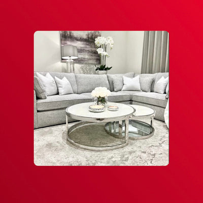 Tides Collection Set of 2 Hawaii Marble & Stainless Steel Round Coffee Tables
