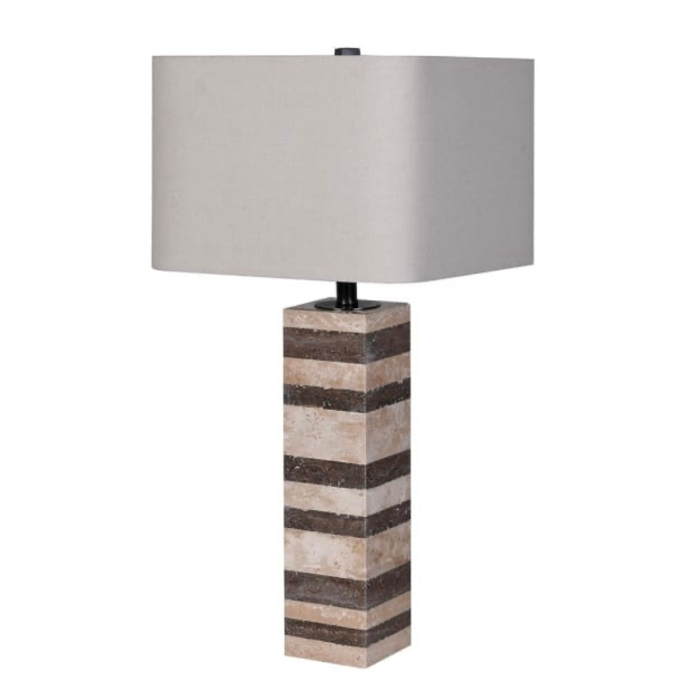 Two-tone Striped Stone Lamp with Linen Shade