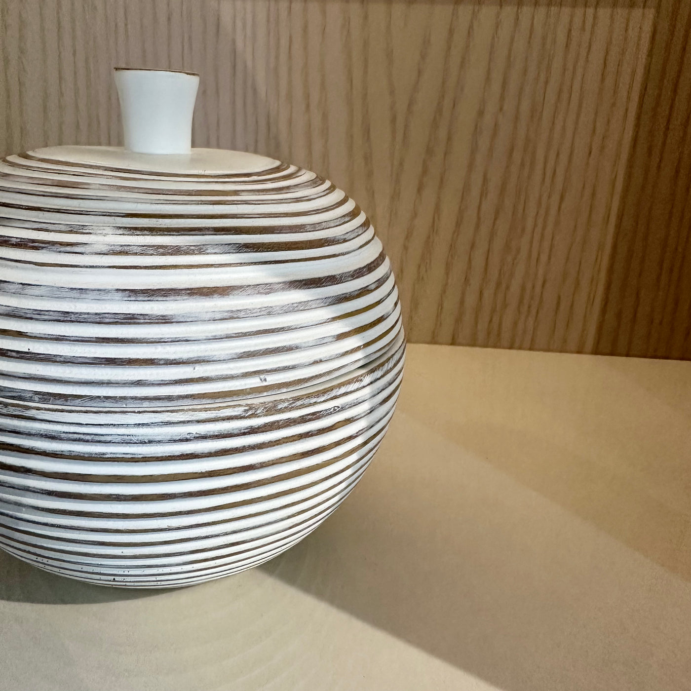 White Washed Ribbed Lidded Jar