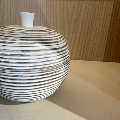 White Washed Ribbed Lidded Jar