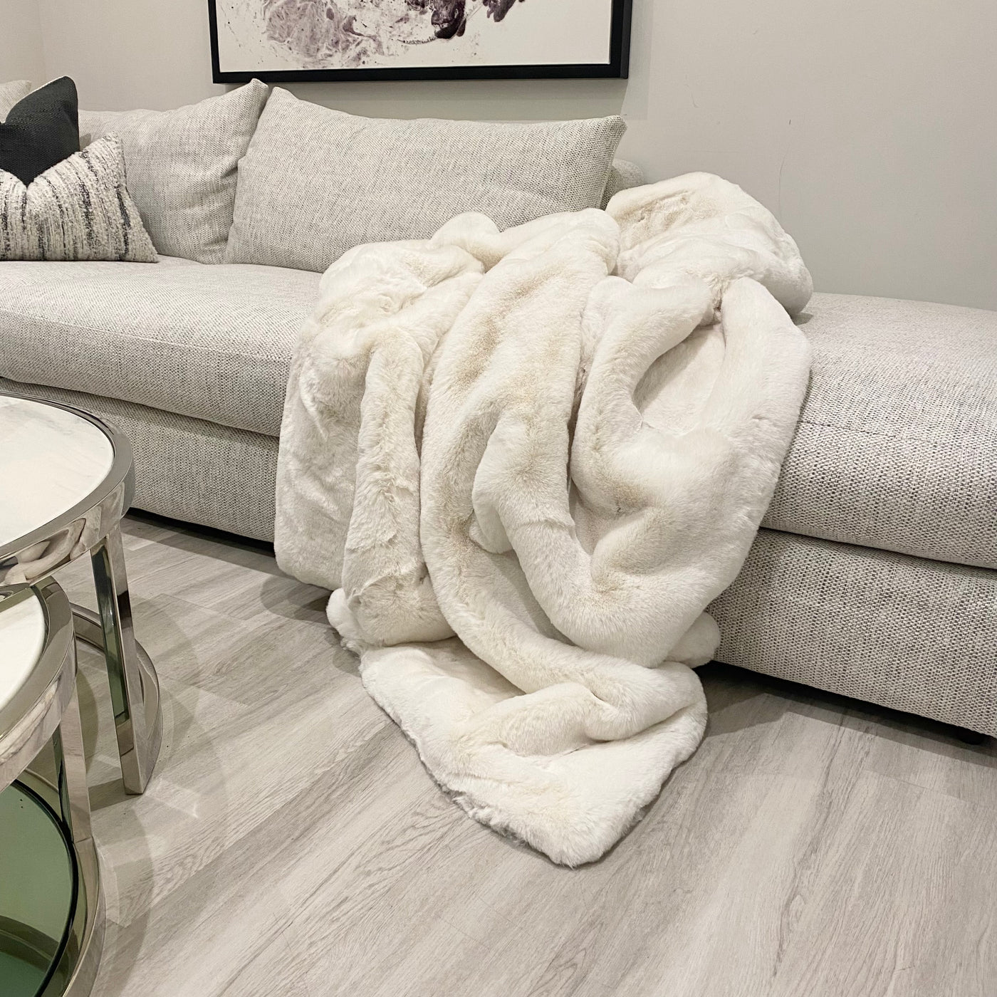 Malini Chunky White Rabbit Faux Fur Throw