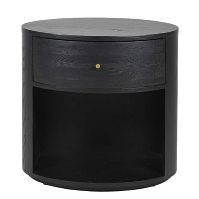 Black Oak Cylinder 1 Drawer Side Table