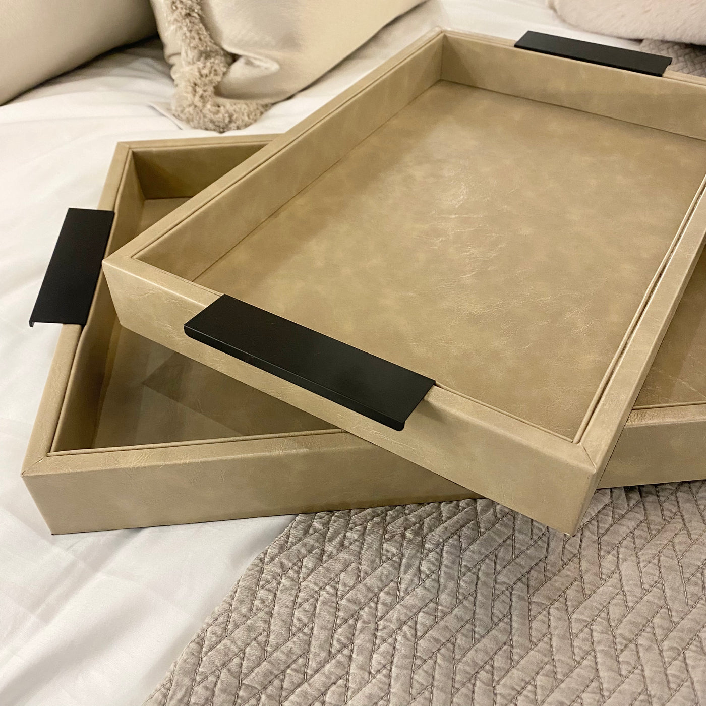 Set of 2 Leather Effect Trays