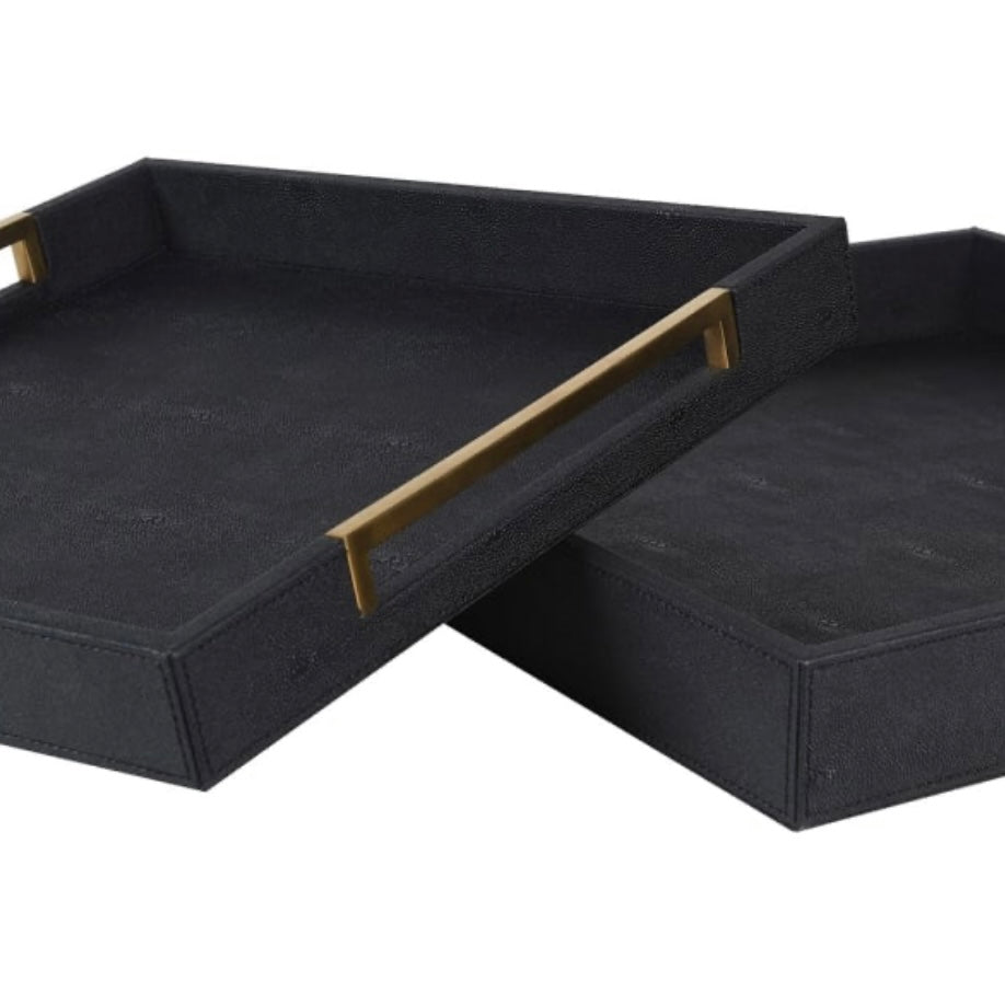 Set of 2 Black & Gold Trays