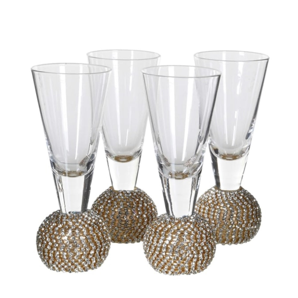 Clearance Set Of 4 Gold Diamante Shot Glasses