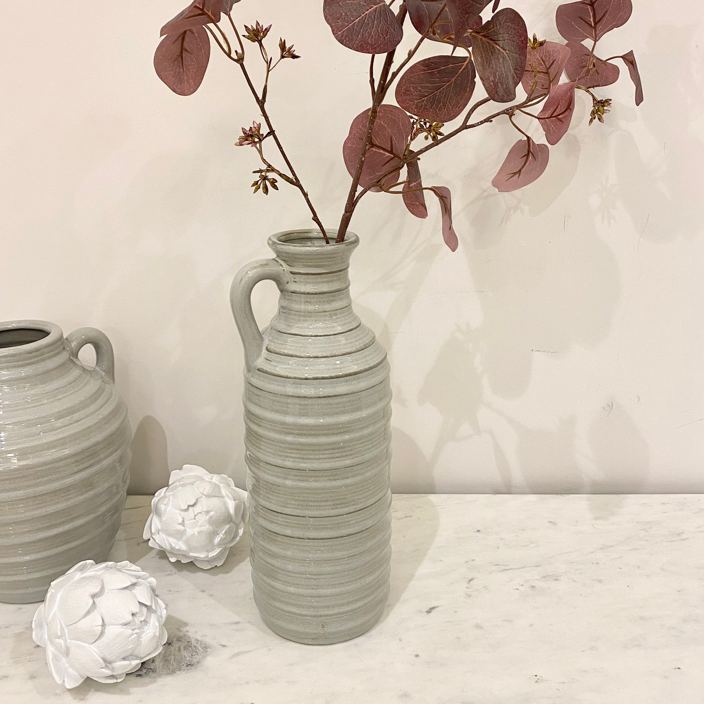 Glazed Ribbed Grey Vase
