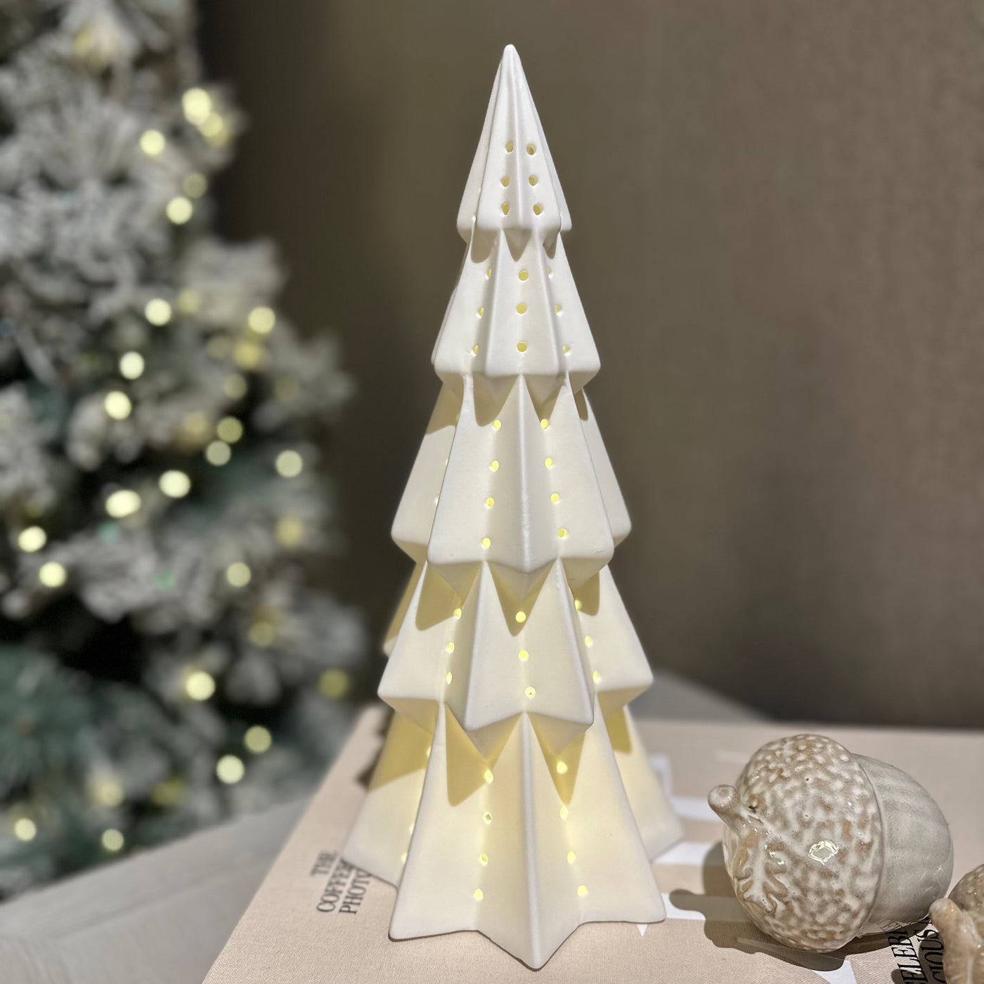 White Lit Tiered Xmas Tree