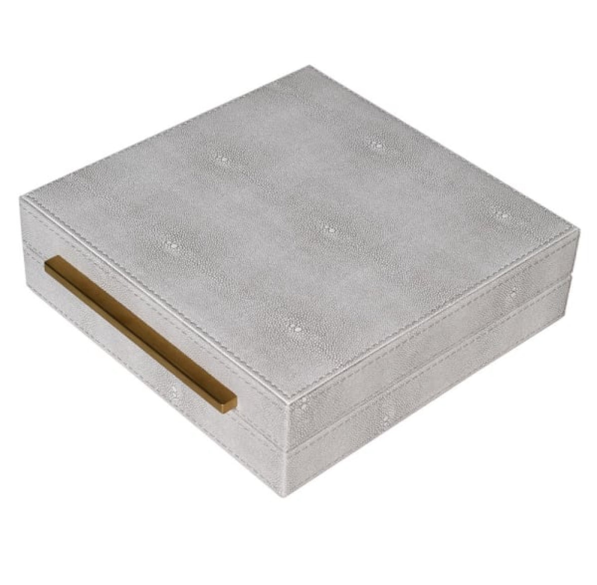 Set of 3 Ivory Faux Shagreen Boxes with Gold Handles