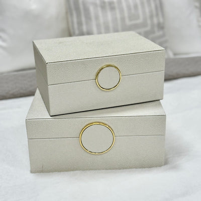 Set of 2 Faux Cream Shagreen Boxes