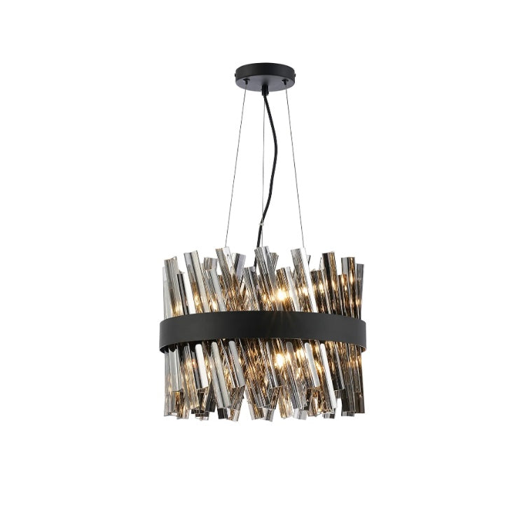 40cm Round Pendant, 10 Light G9 – Satin Black & Smoked Glass