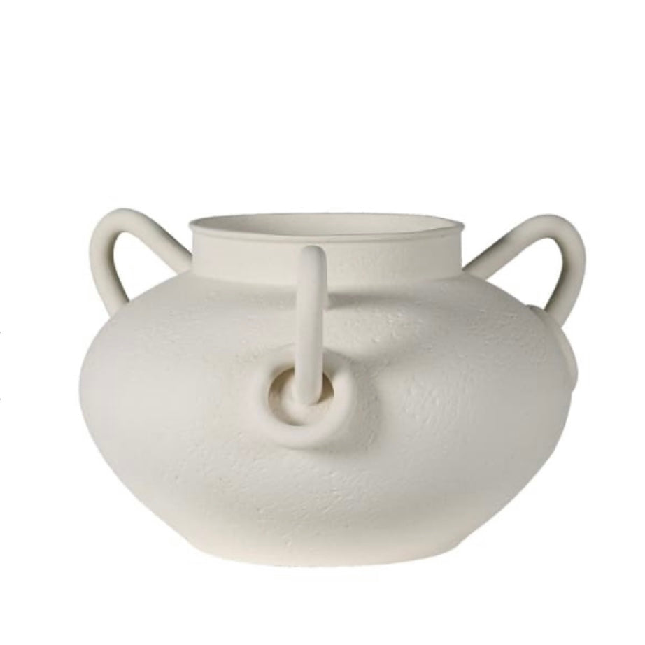 Sculptural Ivory Ceramic Vase with Handles