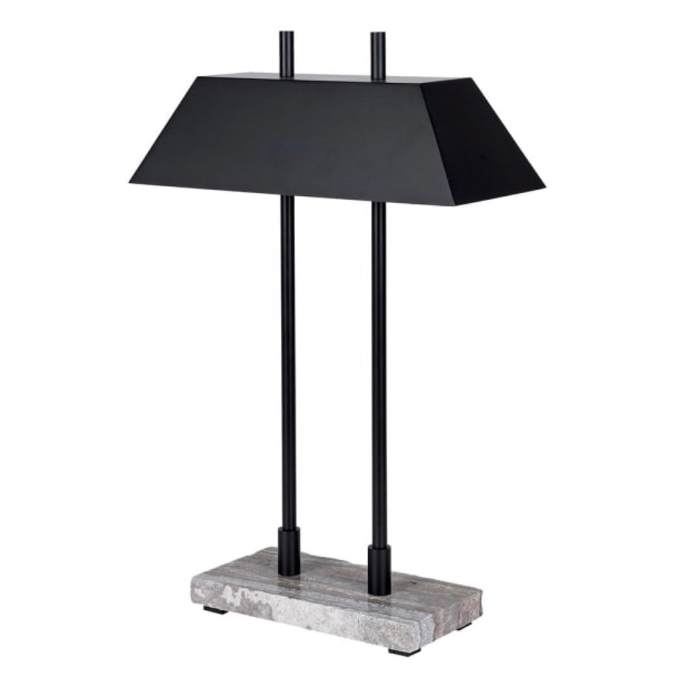 Travertine Base Black Table Lamp with Shade
