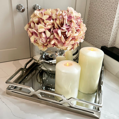 Pink Hydrangeas in Mirrored Fishbowl Vase