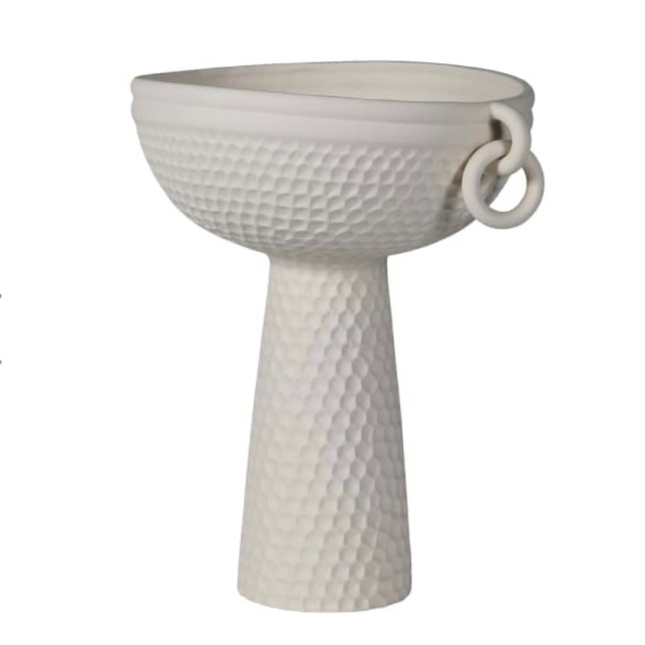 Textured Pedestal Bowl Vase with Ring Handles