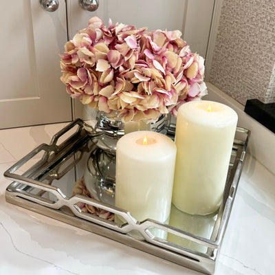 Pink Hydrangeas in Mirrored Fishbowl Vase