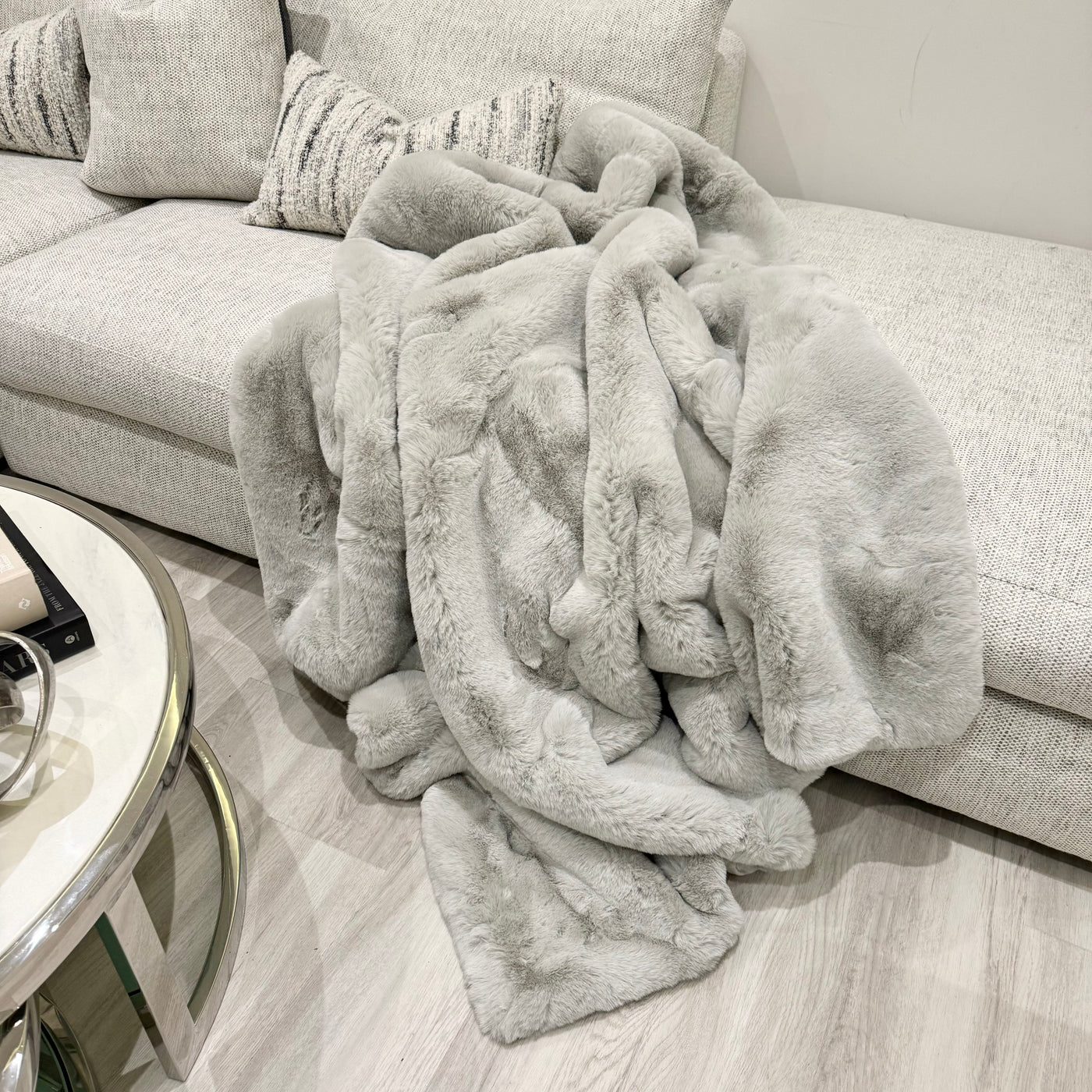 Chunky Grey Rabbit Faux Fur Throw