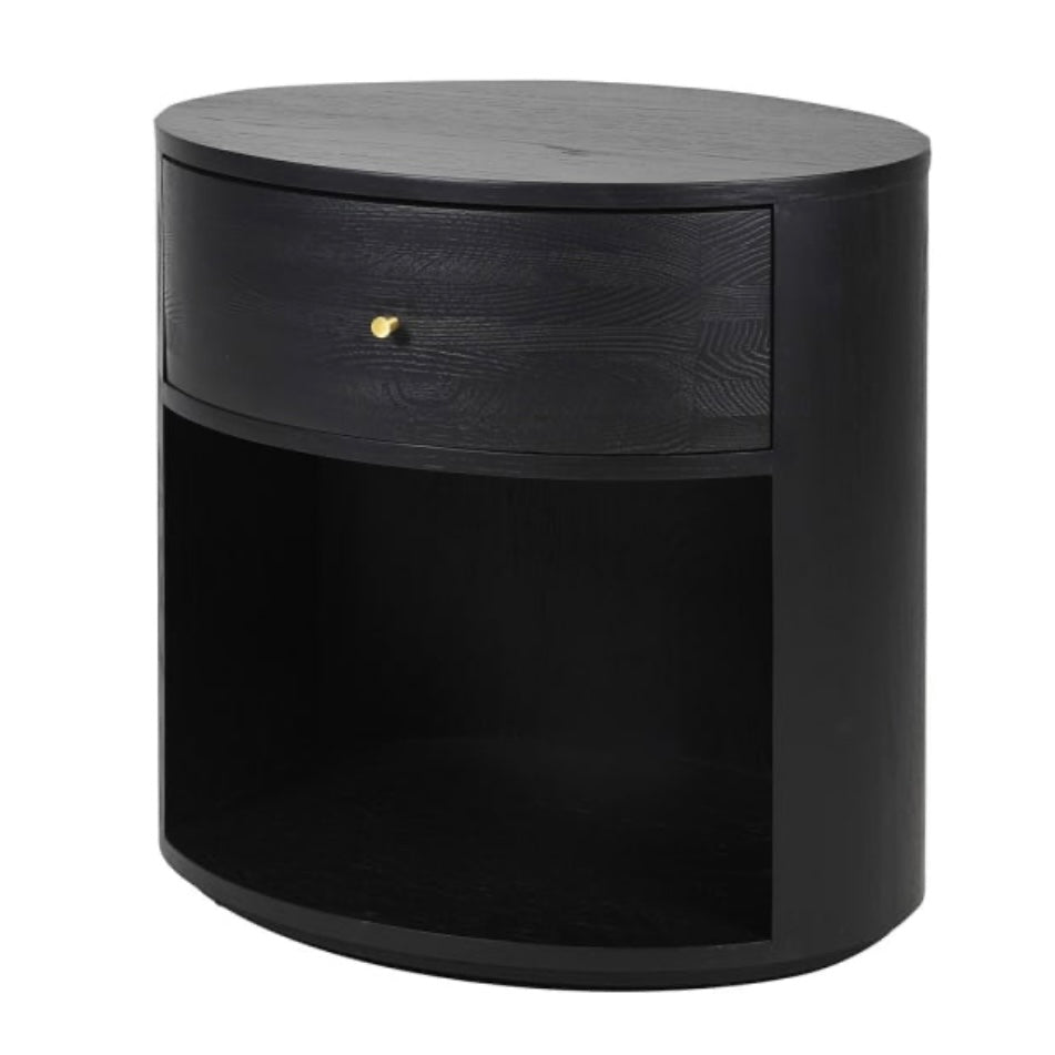 Black Oak Cylinder 1 Drawer Side Table