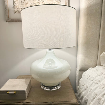 White Glass Round Table Lamp