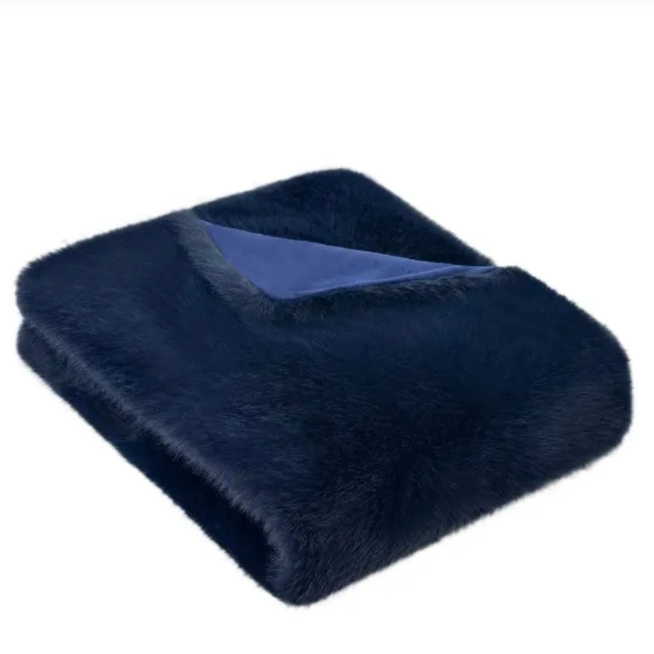 Jasper Navy Faux Fur Throw