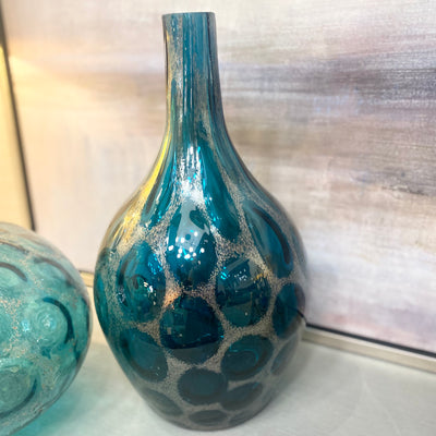 Tall Blue Hand Blown Vase