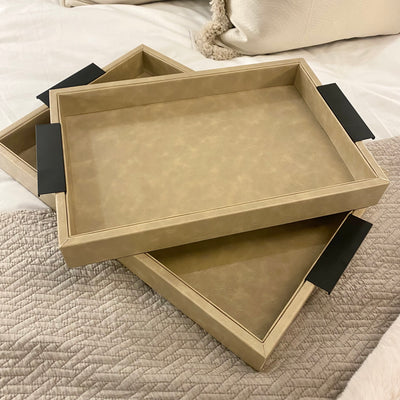 Set of 2 Leather Effect Trays