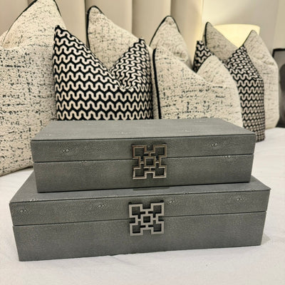 Set of 2 Faux Grey Shagreen Boxes
