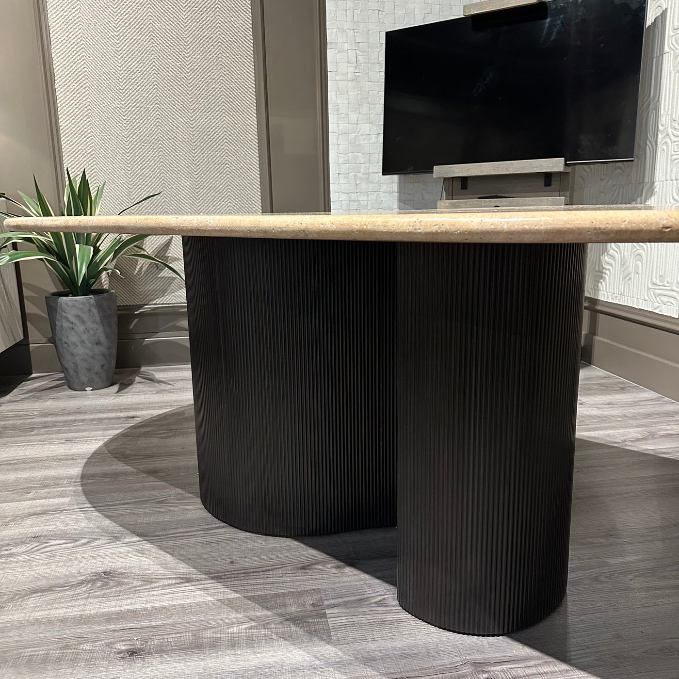 Ex Display Travertine Ribbed Base Dining Table
