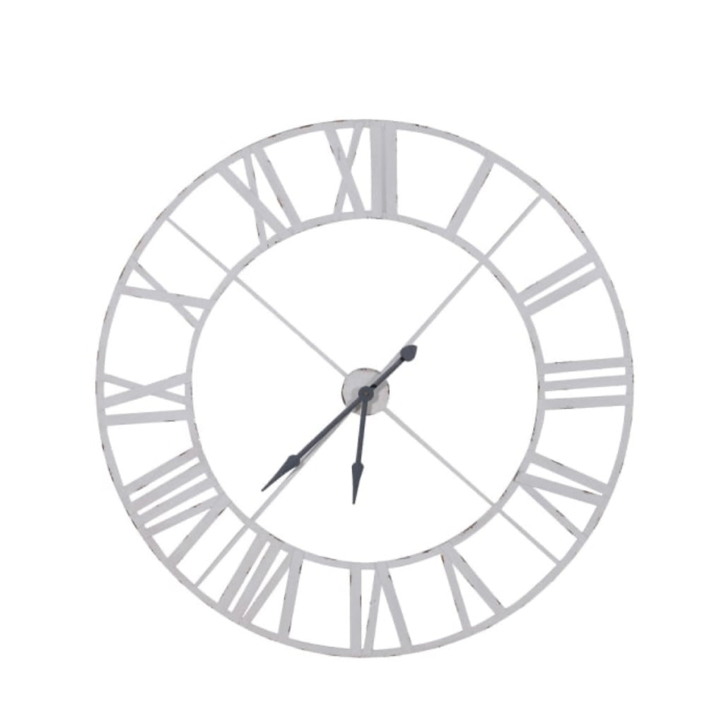 White Metal Outline Roman Numerals Wall Clock