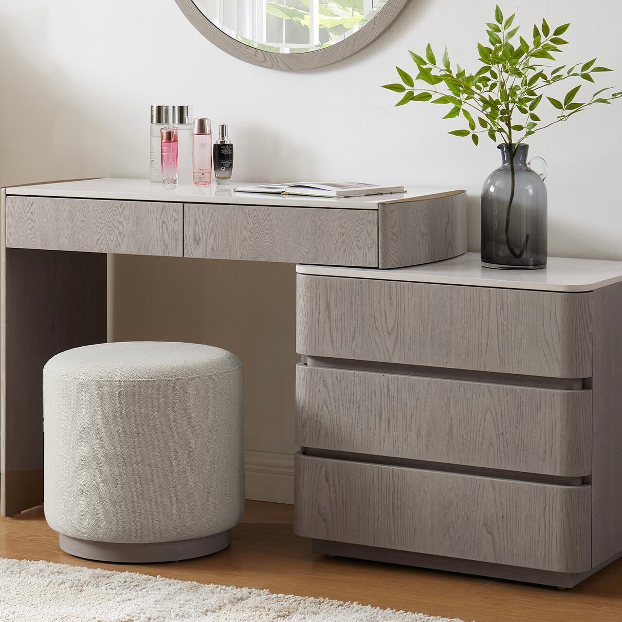 Mondello Dressing Table with 5 Drawer Chest Washed Oak